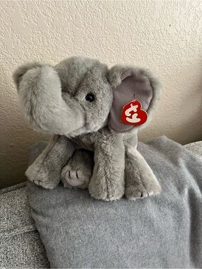 Ty Gray Elephant Plush with Heart Tag